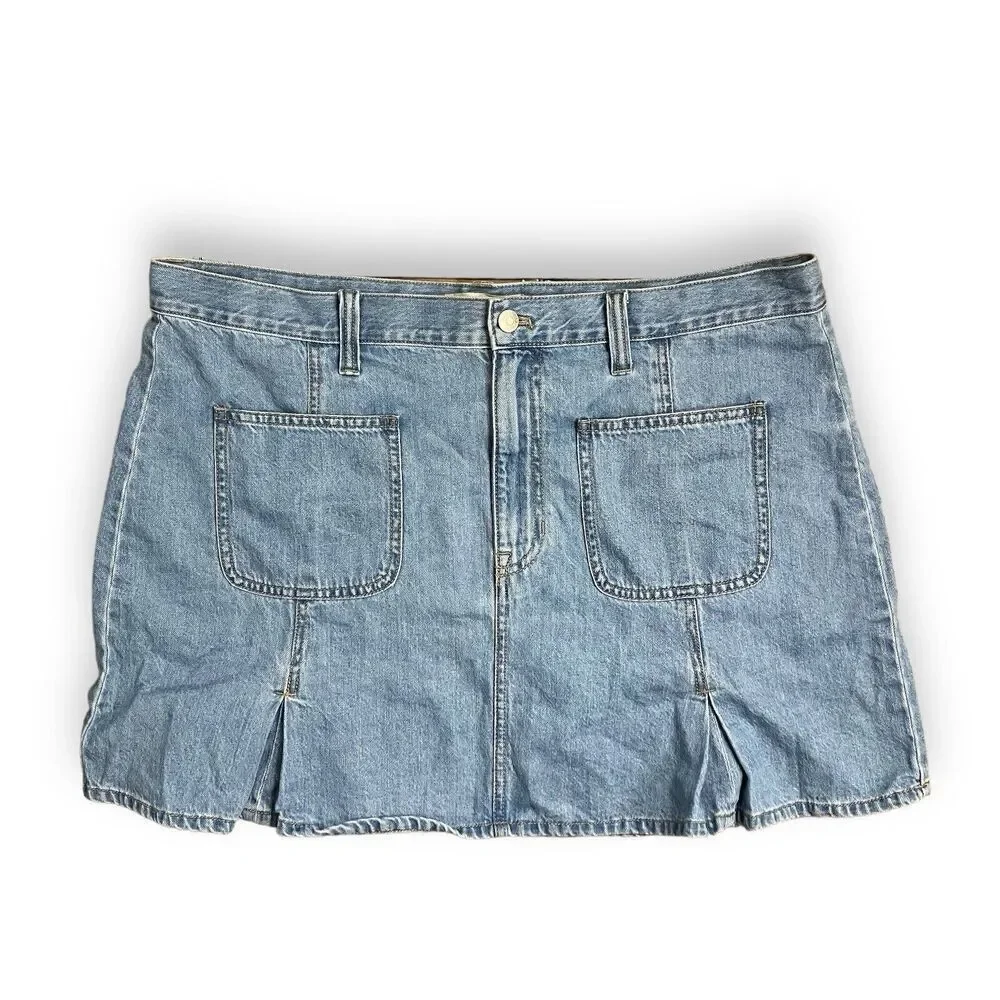Madewell‎ Denim Pleated Skirt Womens 32 Blue Mini Patch Pockets A Line